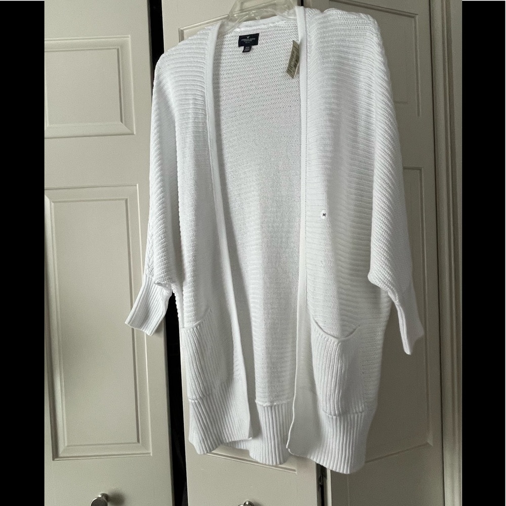 AEO womens white open front cardigan NWT M bat sleeve oversized